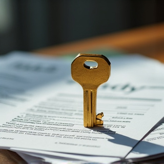 A golden key floating above a pile of tax documents and retirement forms, with soft dramatic lighting casting shadows, symbolizing a valuable financial opportunity.