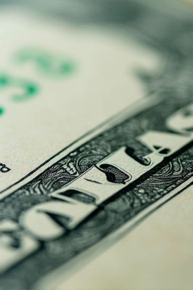 Ultra close-up macro photography of paper currency fibers and security threads woven into dollar bill texture, showing the intricate cotton-linen weave with dramatic depth of field and soft bokeh.